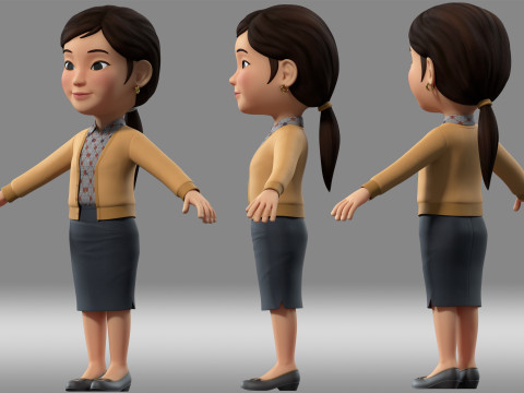 Cartoon woman girl 3D-Modell