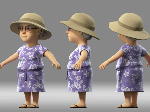 Мультфільм жінка бабуся 3D Модель
