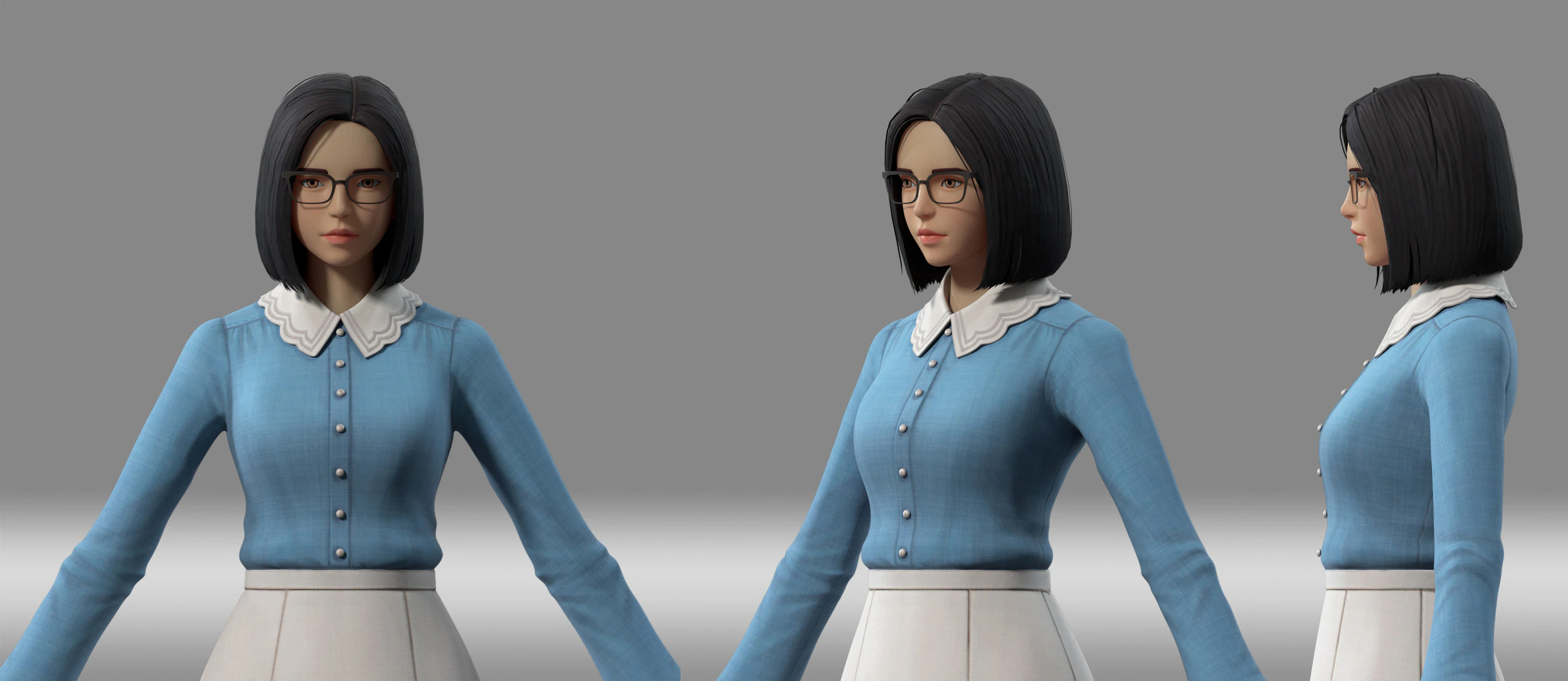 Cartoon girl student 3D Model .c4d .max .obj .3ds .fbx .stl .blend