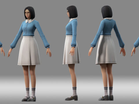 Cartoon girl student Model 3D