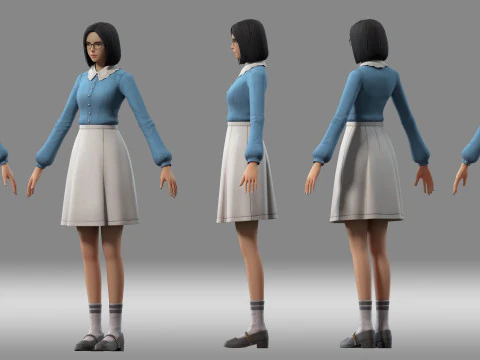 Cartoon girl student 3D Model