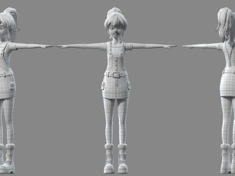Cartoon girl student 3D Model