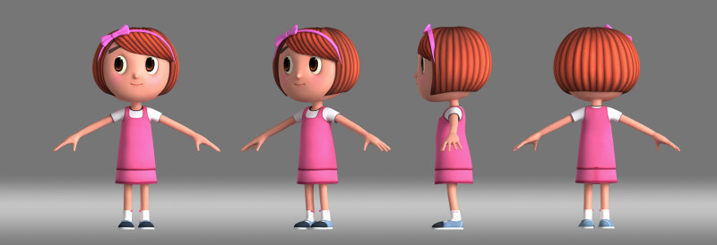 Cartoon girl 3D Model .c4d .max .obj .3ds .fbx .stl .blend 
