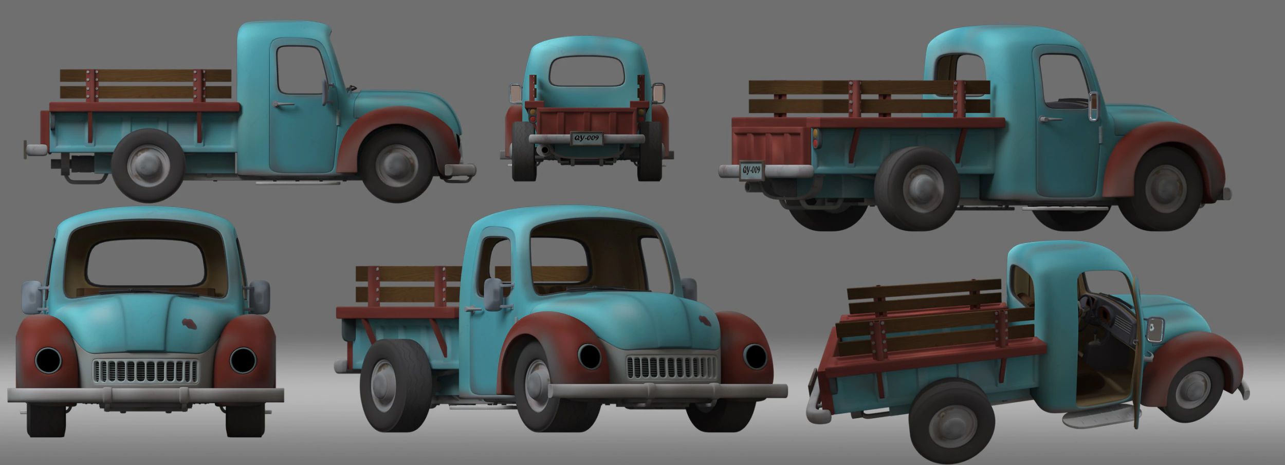 Cartoon truck 3D Model .c4d .max .obj .3ds .fbx .stl .blend