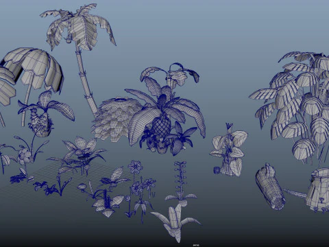 Cartoon tropical plants 3D Model