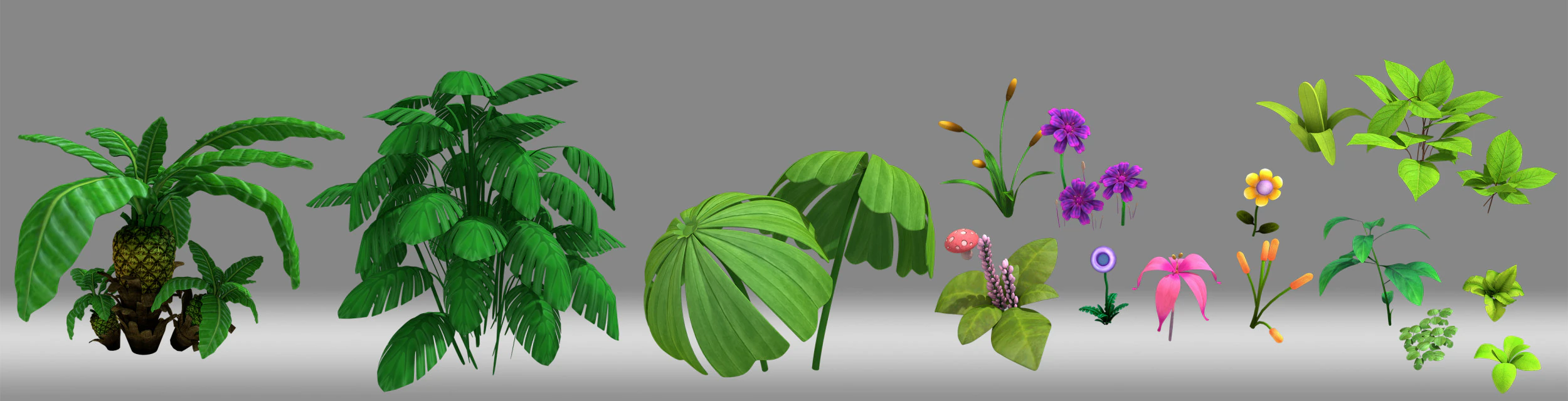 Cartoon tropical plants 3D Model .c4d .max .obj .3ds .fbx .stl .blend 
