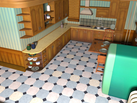 Cartoon kitchen 3D Model