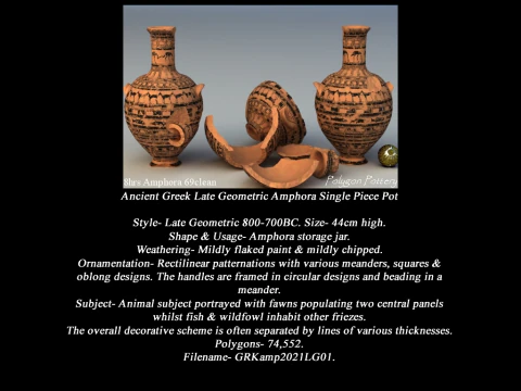 Greek Late Geometric Animal Collection Single Piece Pottery 3D Model