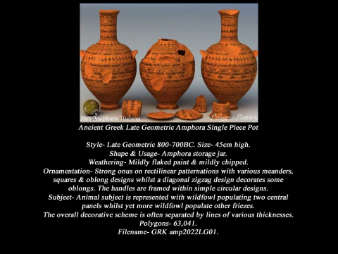 Greek Late Geometric Animal Collection Single Piece Pottery 3D Model
