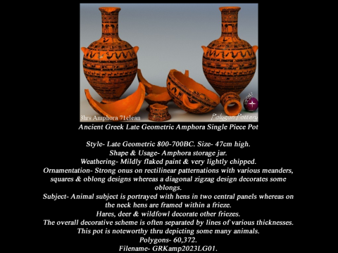 Greek Late Geometric Animal Collection Single Piece Pottery 3Dモデル