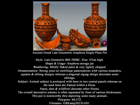 Greek Late Geometric Animal Collection Single Piece Pottery 3D Model