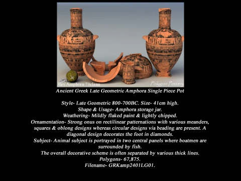 Greek Late Geometric Animal Collection Single Piece Pottery 3D Model