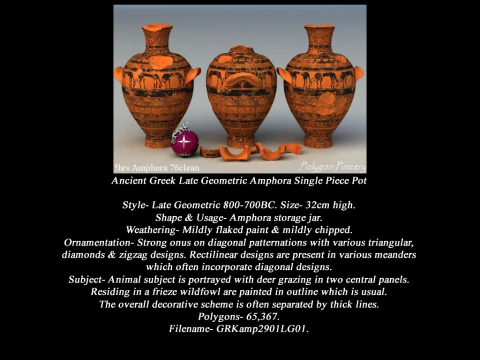Greek Late Geometric Animal Collection Single Piece Pottery 3D Model