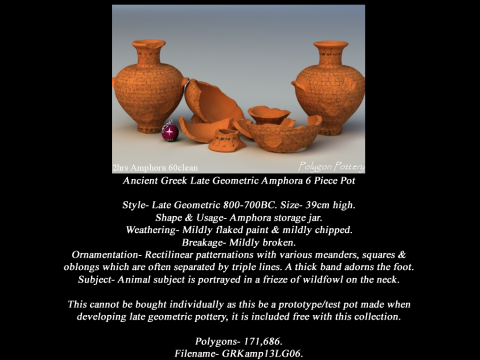 Greek Late Geometric Animal Collection 6 Piece Pottery 3D 모델