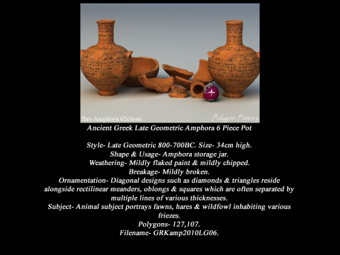 Greek Late Geometric Animal Collection 6 Piece Pottery 3D 모델
