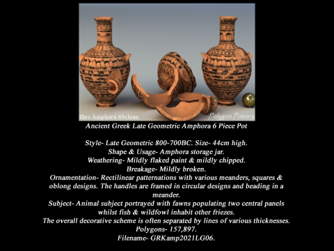 Greek Late Geometric Animal Collection 6 Piece Pottery 3D 모델
