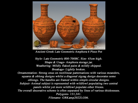 Greek Late Geometric Animal Collection 6 Piece Pottery 3D 모델