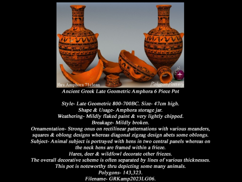 Greek Late Geometric Animal Collection 6 Piece Pottery 3D 모델