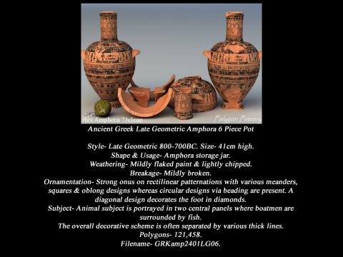 Greek Late Geometric Animal Collection 6 Piece Pottery 3D 모델