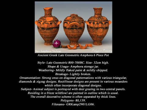 Greek Late Geometric Animal Collection 6 Piece Pottery 3D 모델