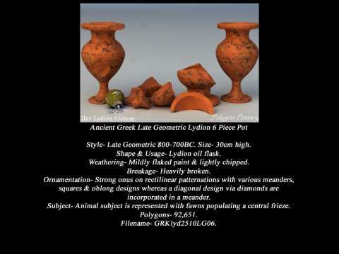 Greek Late Geometric Animal Collection 6 Piece Pottery 3D 모델