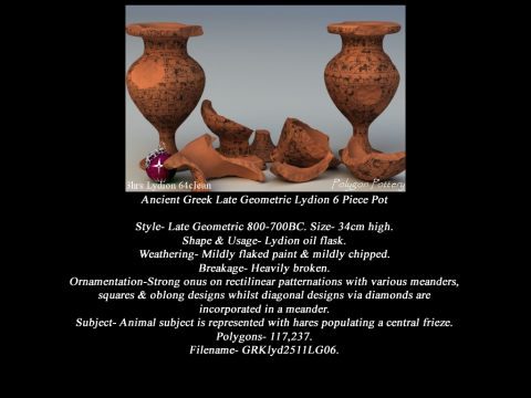 Greek Late Geometric Animal Collection 6 Piece Pottery 3D 모델