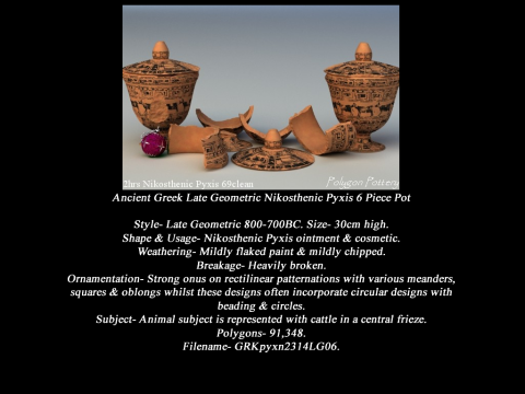 Greek Late Geometric Animal Collection 6 Piece Pottery 3D 모델