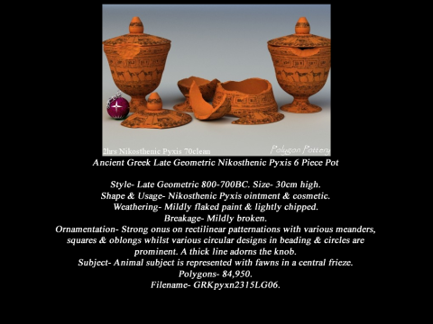Greek Late Geometric Animal Collection 6 Piece Pottery 3D 모델