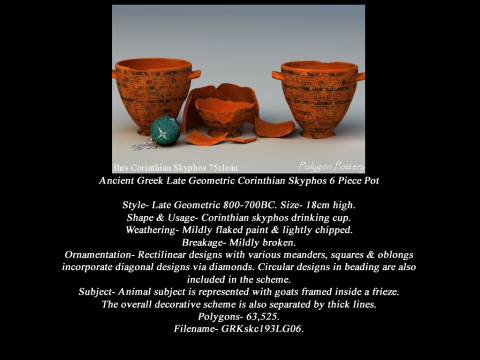 Greek Late Geometric Animal Collection 6 Piece Pottery 3D 모델
