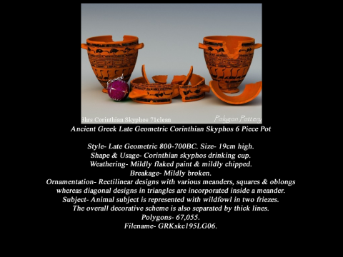 Greek Late Geometric Animal Collection 6 Piece Pottery 3D 모델
