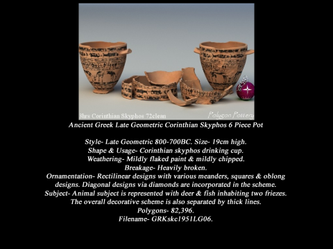 Greek Late Geometric Animal Collection 6 Piece Pottery 3D 모델