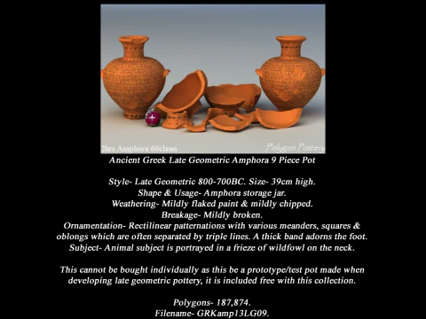 Greek Late Geometric Animal Collection 9 Piece Pottery 3D Model