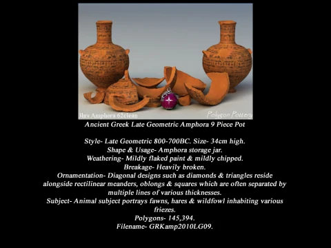 Greek Late Geometric Animal Collection 9 Piece Pottery 3D Model