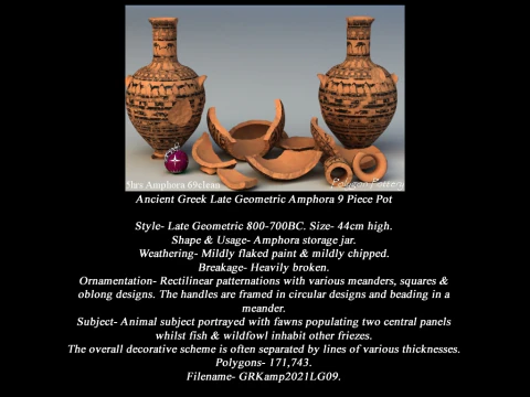 Greek Late Geometric Animal Collection 9 Piece Pottery 3D Model