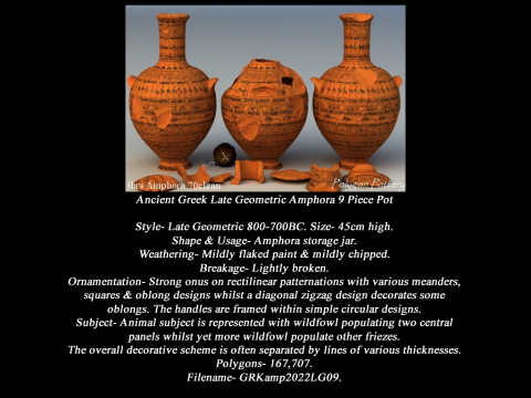 Greek Late Geometric Animal Collection 9 Piece Pottery Modello 3D