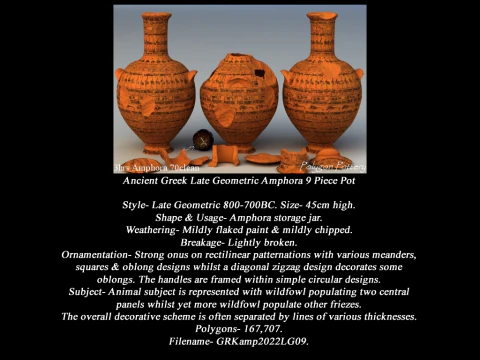 Greek Late Geometric Animal Collection 9 Piece Pottery 3D Model