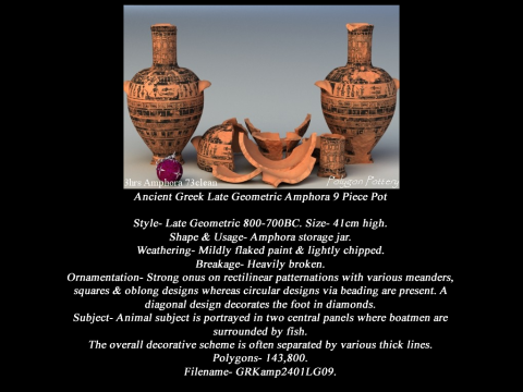 Greek Late Geometric Animal Collection 9 Piece Pottery Modello 3D