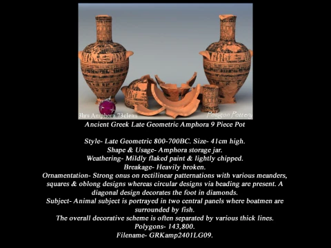 Greek Late Geometric Animal Collection 9 Piece Pottery 3D Model