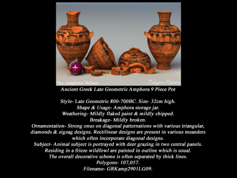 Greek Late Geometric Animal Collection 9 Piece Pottery Modello 3D