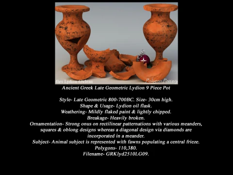 Greek Late Geometric Animal Collection 9 Piece Pottery 3D Model