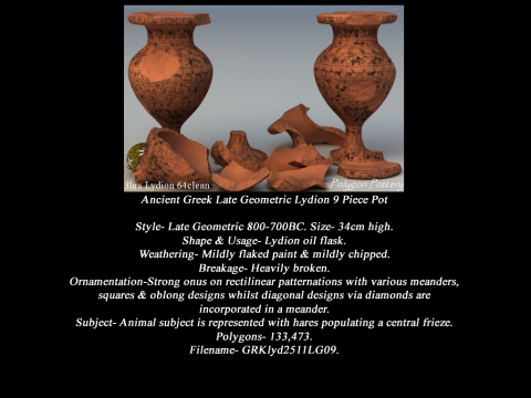 Greek Late Geometric Animal Collection 9 Piece Pottery Modello 3D