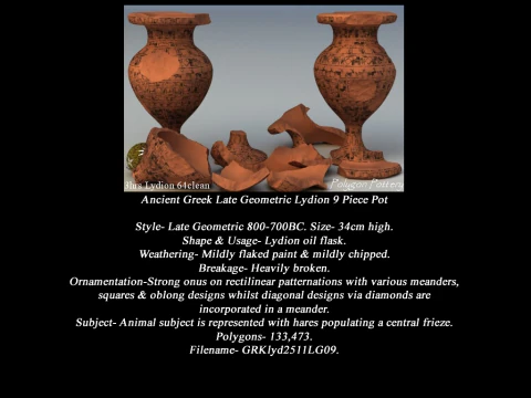 Greek Late Geometric Animal Collection 9 Piece Pottery 3D Model