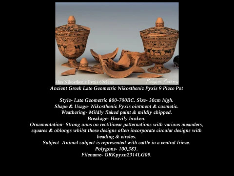Greek Late Geometric Animal Collection 9 Piece Pottery 3D Model