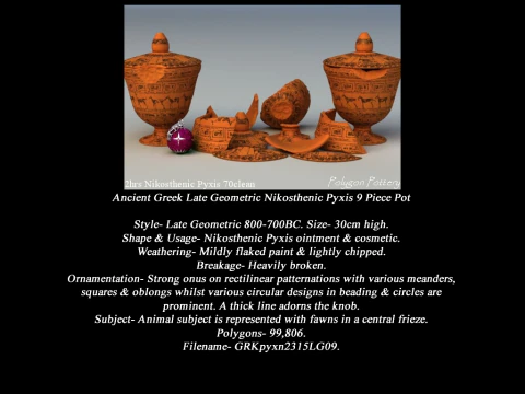 Greek Late Geometric Animal Collection 9 Piece Pottery 3D Model