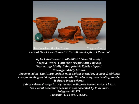 Greek Late Geometric Animal Collection 9 Piece Pottery 3D Model