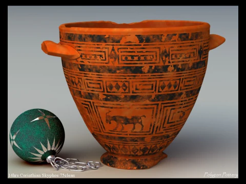 Greek Late Geometric Animal Collection 9 Piece Pottery 3D Model