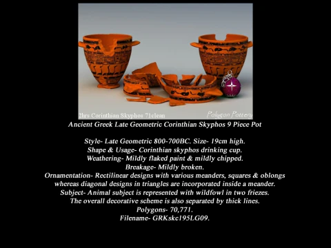 Greek Late Geometric Animal Collection 9 Piece Pottery 3D Model