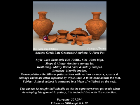 Greek Late Geometric Animal Collection 12 Piece Pottery 3D Модель