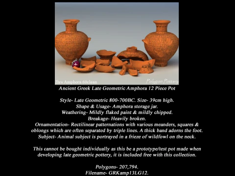 Greek Late Geometric Animal Collection 12 Piece Pottery 3D Model