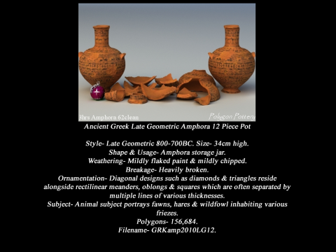 Greek Late Geometric Animal Collection 12 Piece Pottery 3D Модель